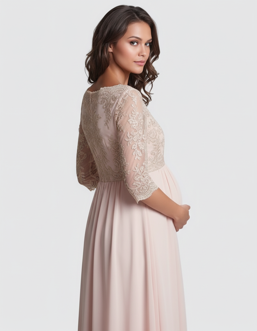 Bump Society – The Comfort Collection: Sheer Lace Bodice Trailing Maternity Photoshoot Dress-Bump Society