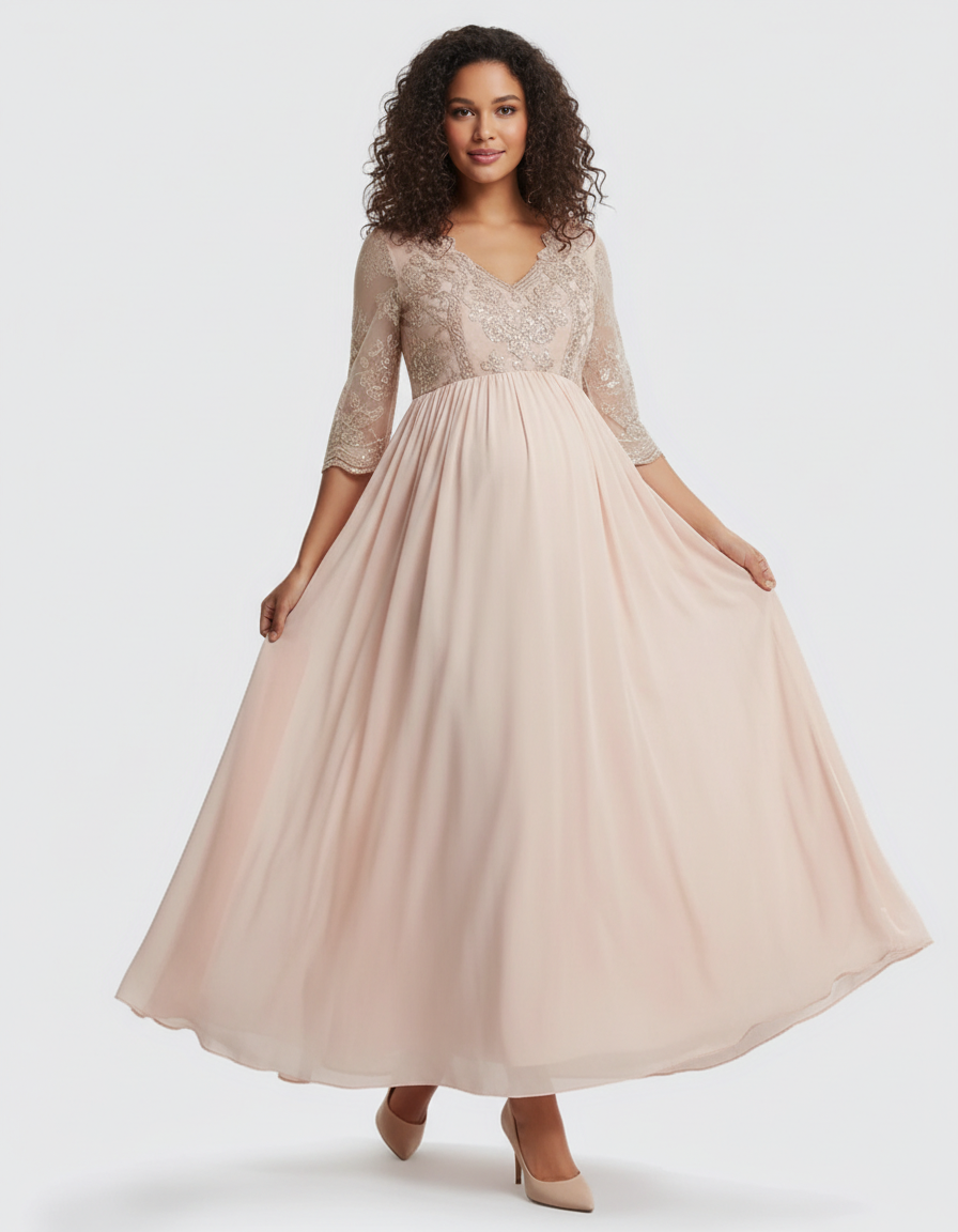 Bump Society – The Comfort Collection: Sheer Lace Bodice Trailing Maternity Photoshoot Dress-Bump Society