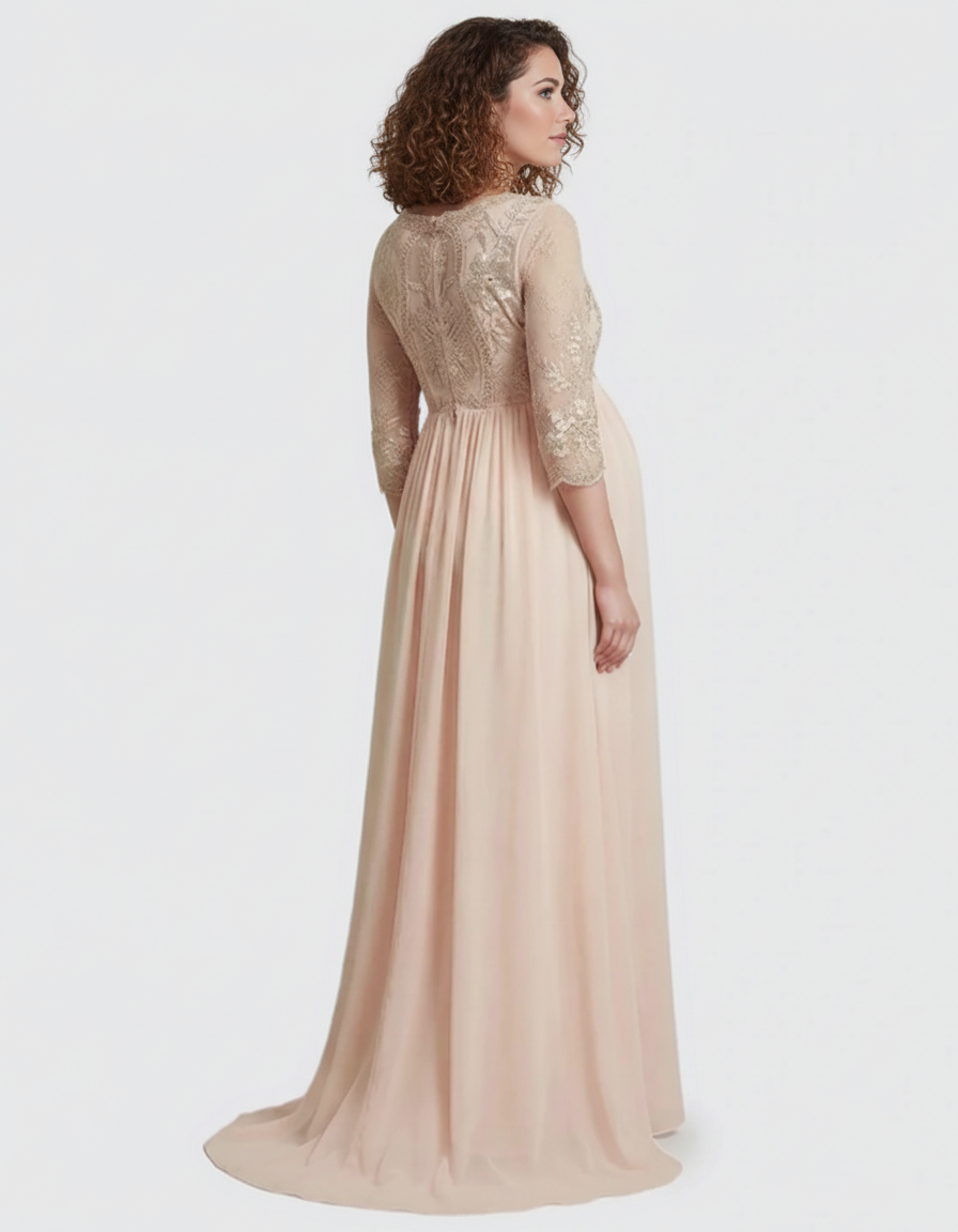 Bump Society – The Comfort Collection: Sheer Lace Bodice Trailing Maternity Photoshoot Dress-Bump Society