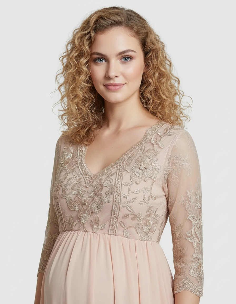 Bump Society – The Comfort Collection: Sheer Lace Bodice Trailing Maternity Photoshoot Dress-Bump Society