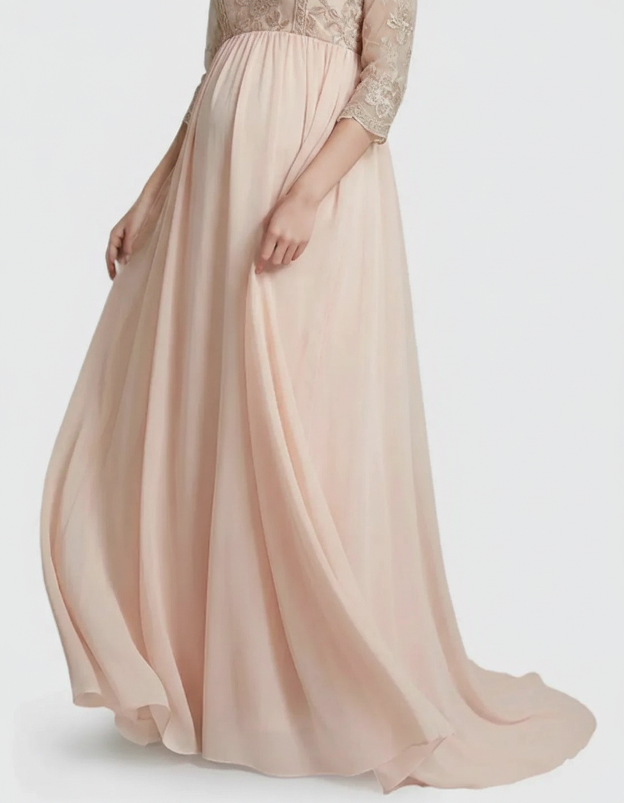 Bump Society – The Comfort Collection: Sheer Lace Bodice Trailing Maternity Photoshoot Dress-Bump Society