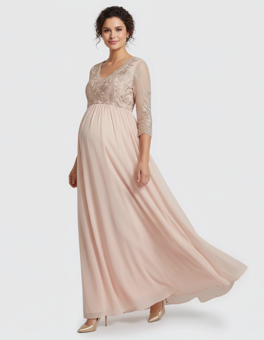 Bump Society – The Comfort Collection: Sheer Lace Bodice Trailing Maternity Photoshoot Dress-Bump Society