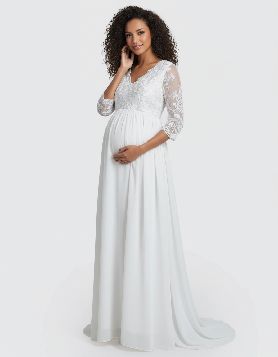 Bump Society – The Comfort Collection: Sheer Lace Bodice Trailing Maternity Photoshoot Dress-Bump Society