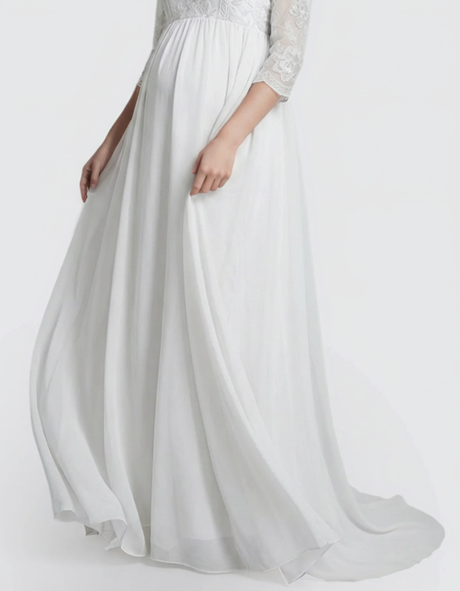 Bump Society – The Comfort Collection: Sheer Lace Bodice Trailing Maternity Photoshoot Dress-Bump Society
