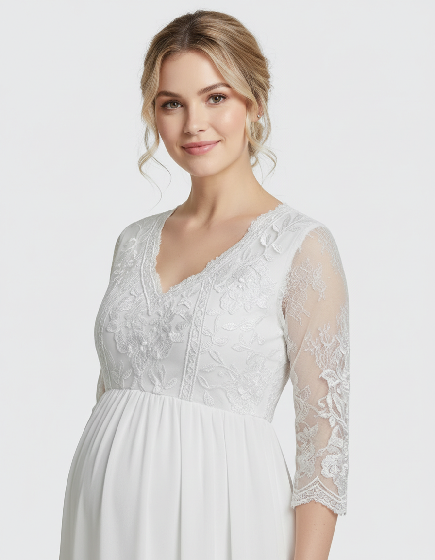 Bump Society – The Comfort Collection: Sheer Lace Bodice Trailing Maternity Photoshoot Dress-Bump Society