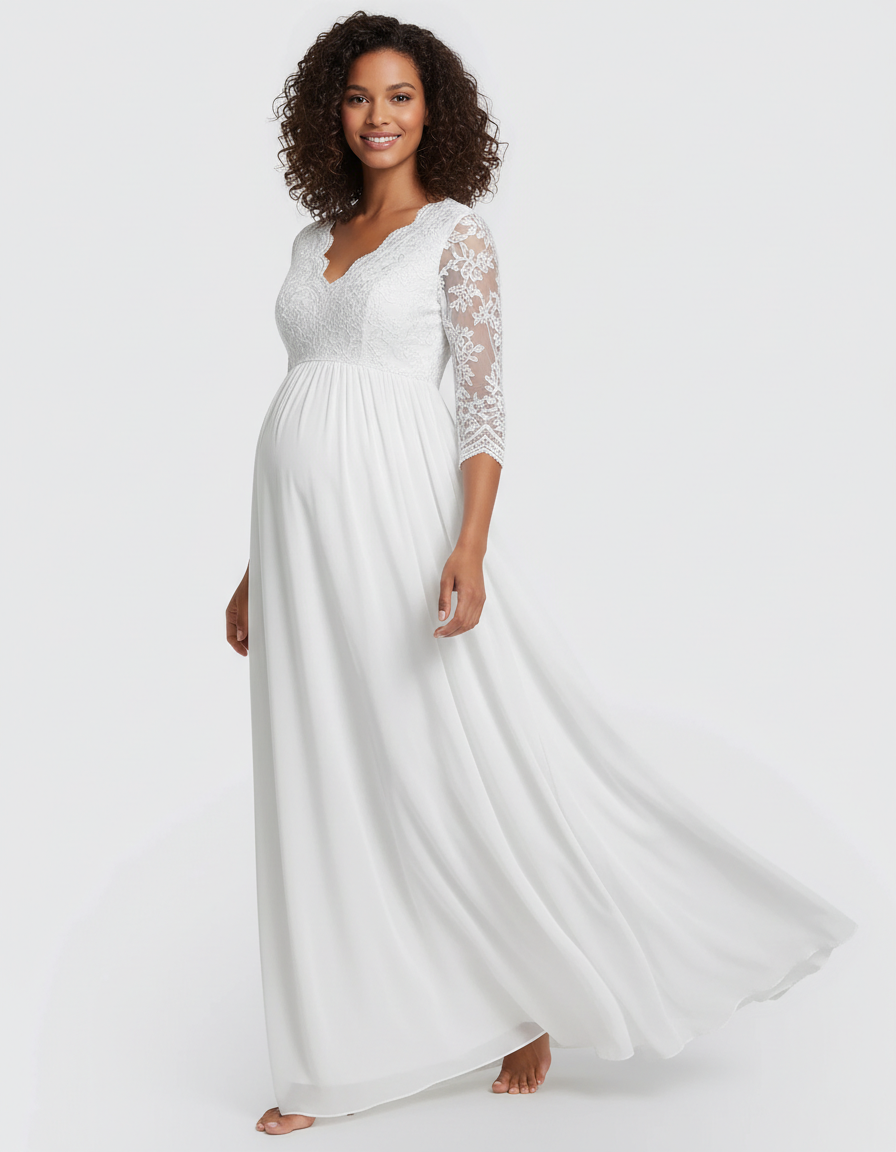 Bump Society – The Comfort Collection: Sheer Lace Bodice Trailing Maternity Photoshoot Dress-Bump Society