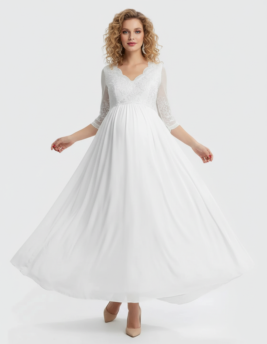 Bump Society – The Comfort Collection: Sheer Lace Bodice Trailing Maternity Photoshoot Dress-Bump Society