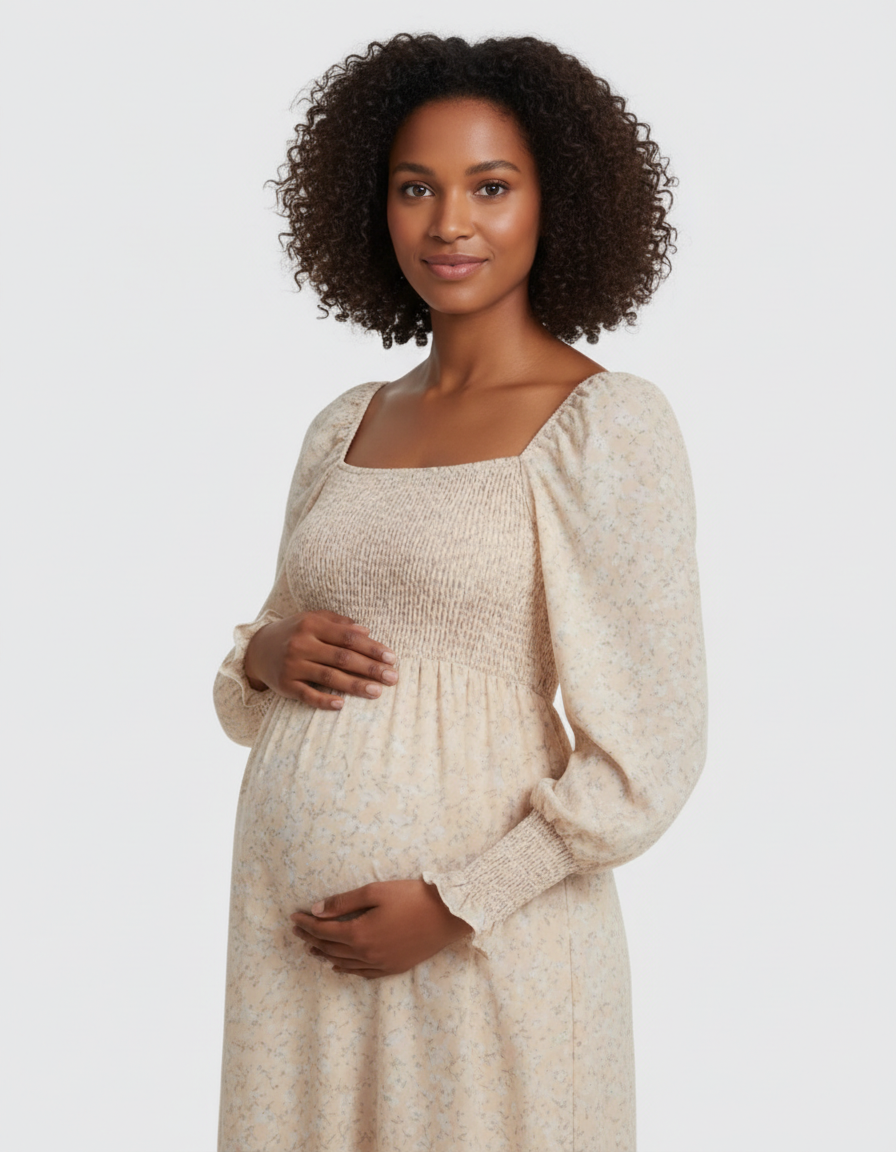 Bump Society – The Comfort Collection: Shirred Bodice Floral Maternity Midi Dress-Bump Society