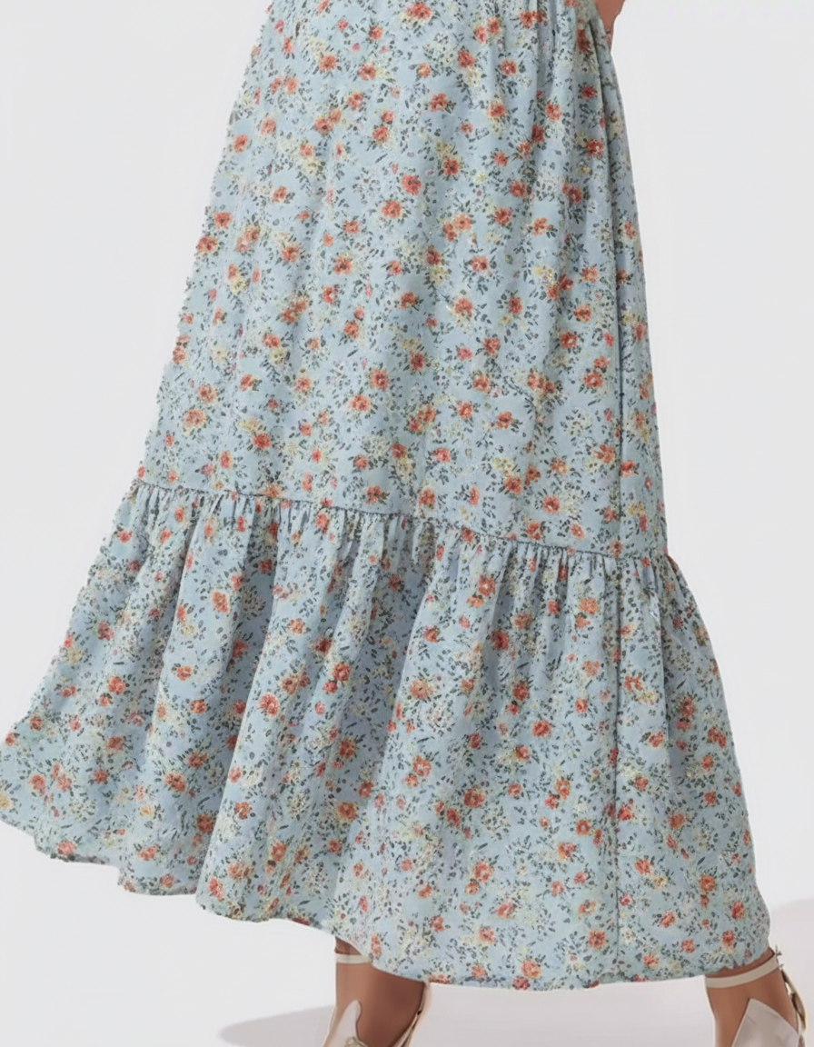 Bump Society – The Comfort Collection: Shirred Bodice Floral Maternity Midi Dress-Bump Society