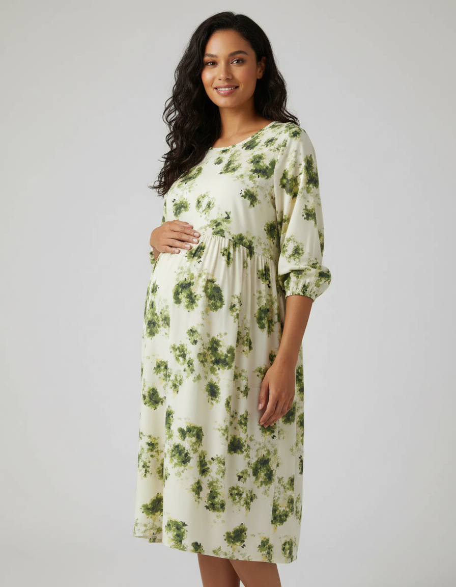 Bump Society – The Comfort Collection: Spaghetti Strap Printed Tiered Maternity Dress-Bump Society