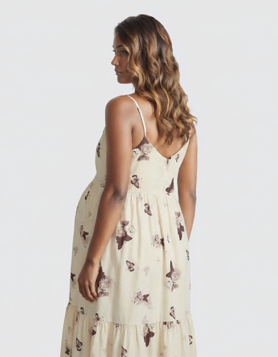 Bump Society – The Comfort Collection: Spaghetti Strap Printed Tiered Maternity Dress-Bump Society