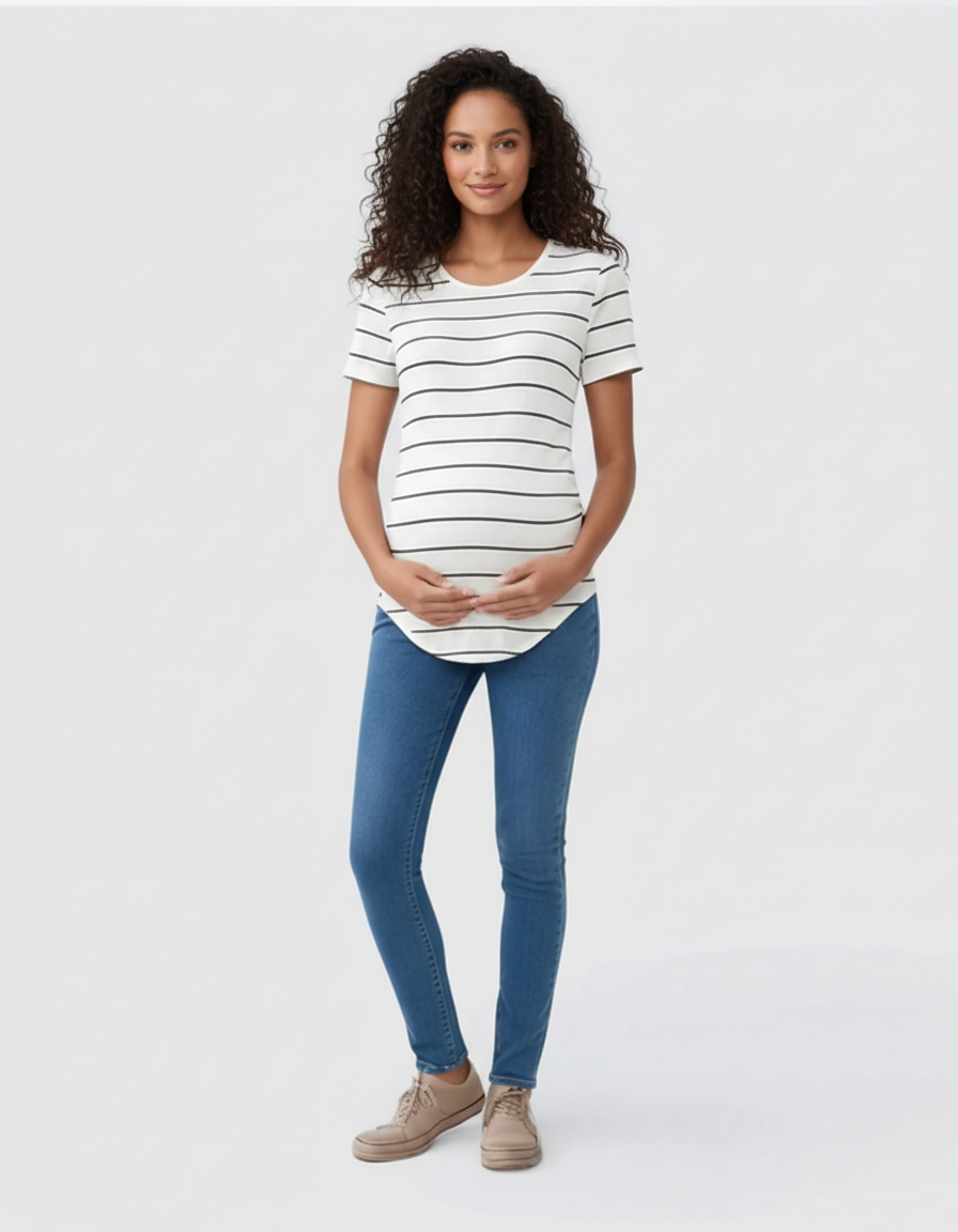 Bump Society – The Comfort Collection: Striped Short-Sleeve Relaxed Fit Maternity Top-Bump Society