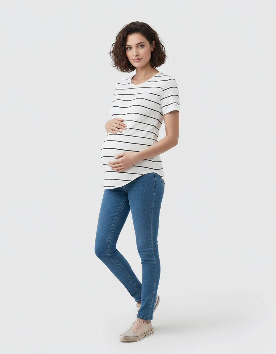 Bump Society – The Comfort Collection: Striped Short-Sleeve Relaxed Fit Maternity Top-Bump Society