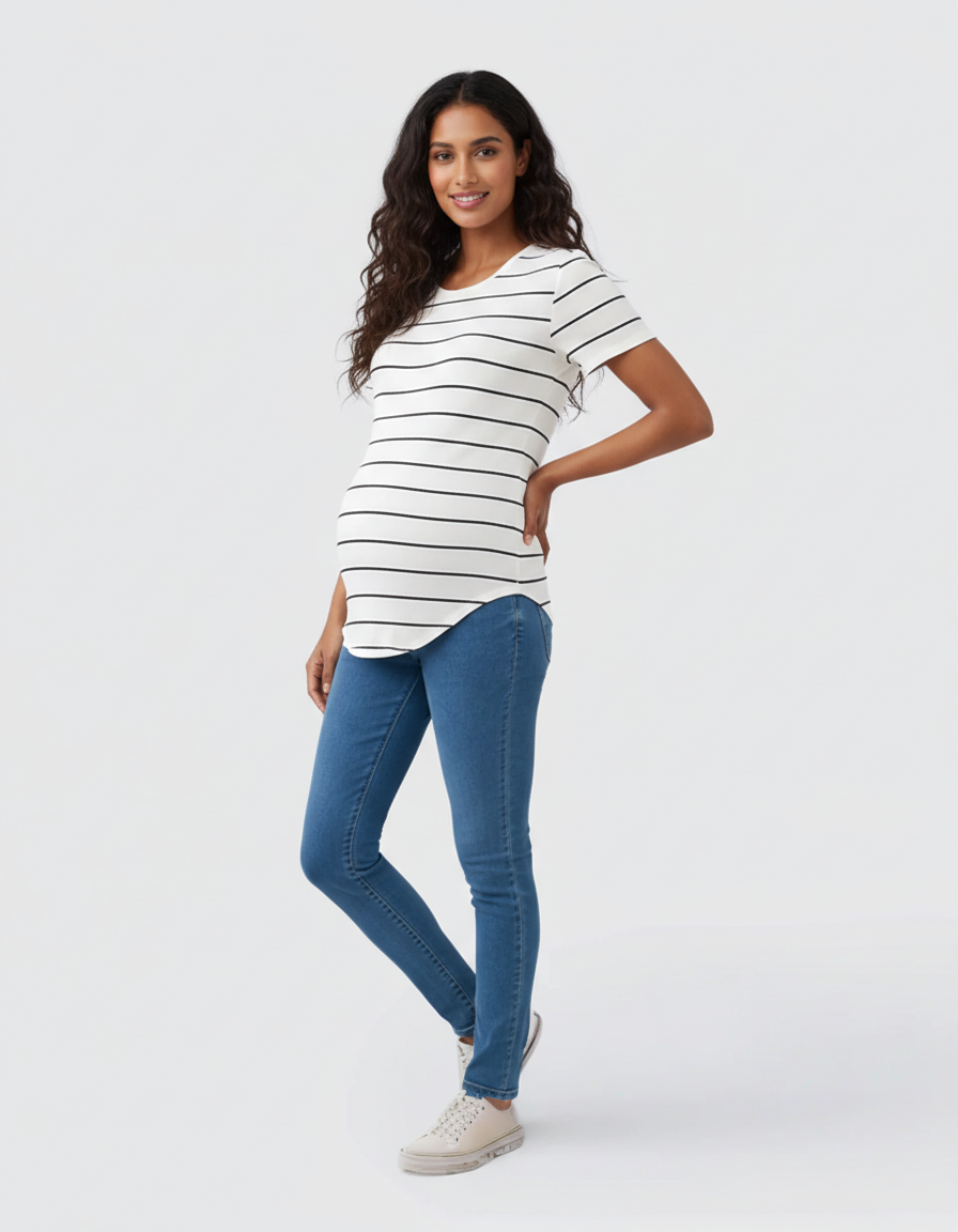 Bump Society – The Comfort Collection: Striped Short-Sleeve Relaxed Fit Maternity Top-Bump Society