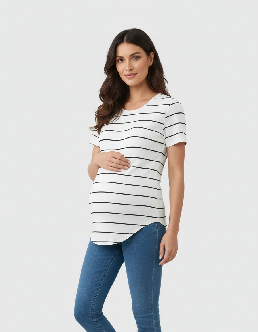 Bump Society – The Comfort Collection: Striped Short-Sleeve Relaxed Fit Maternity Top-Bump Society