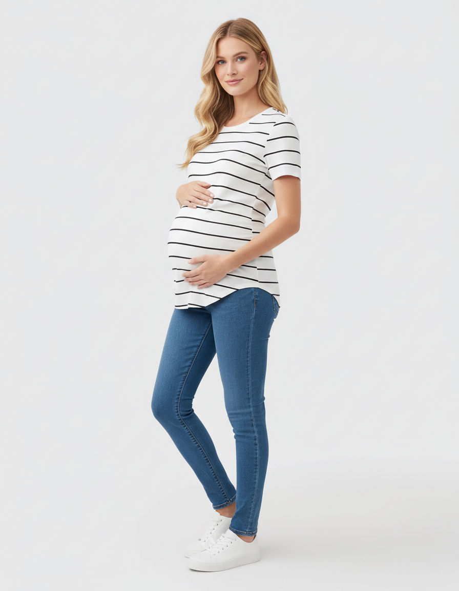 Bump Society – The Comfort Collection: Striped Short-Sleeve Relaxed Fit Maternity Top-Bump Society