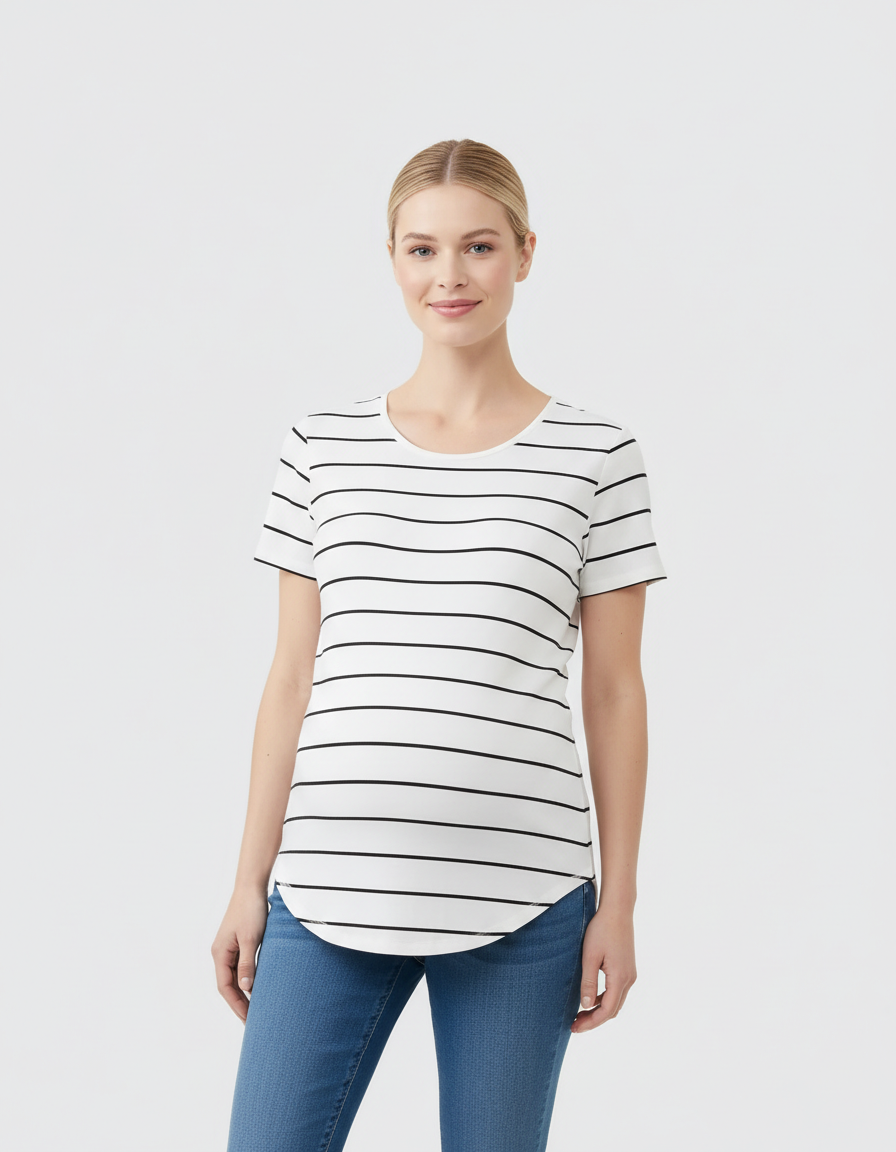 Bump Society – The Comfort Collection: Striped Short-Sleeve Relaxed Fit Maternity Top-Bump Society