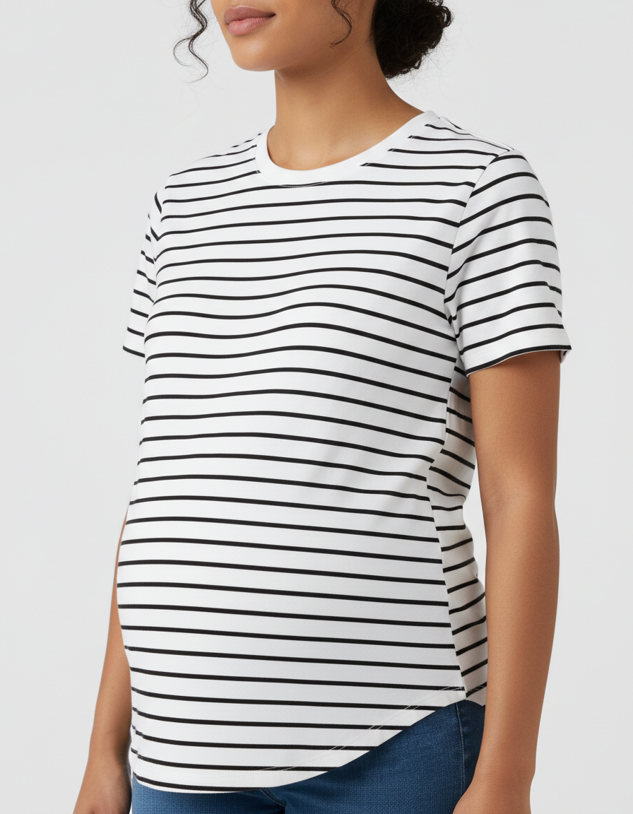 Bump Society – The Comfort Collection: Striped Short-Sleeve Relaxed Fit Maternity Top-Bump Society