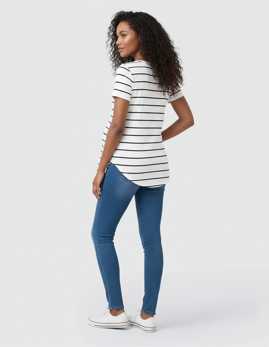 Bump Society – The Comfort Collection: Striped Short-Sleeve Relaxed Fit Maternity Top-Bump Society