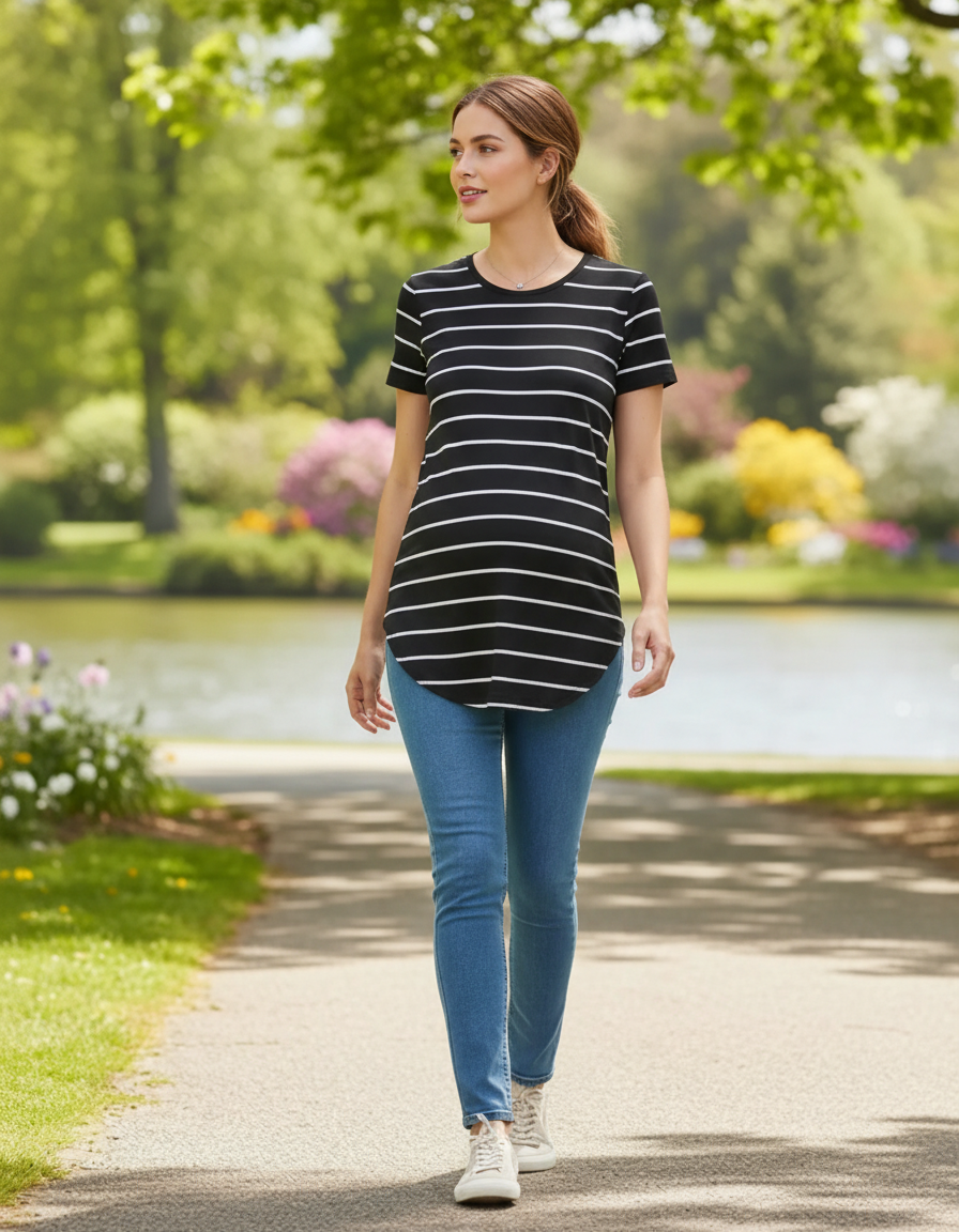 Bump Society – The Comfort Collection: Striped Short-Sleeve Relaxed Fit Maternity Top-Bump Society