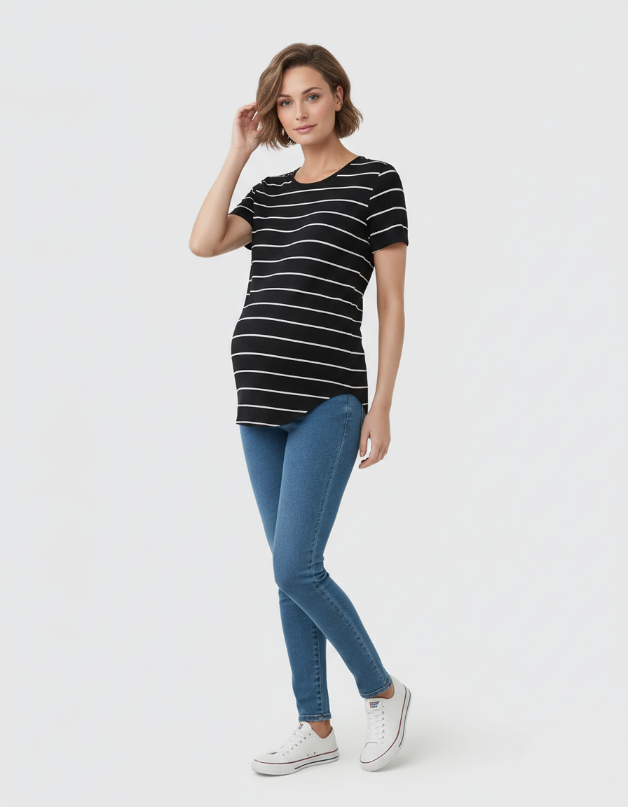 Bump Society – The Comfort Collection: Striped Short-Sleeve Relaxed Fit Maternity Top-Bump Society