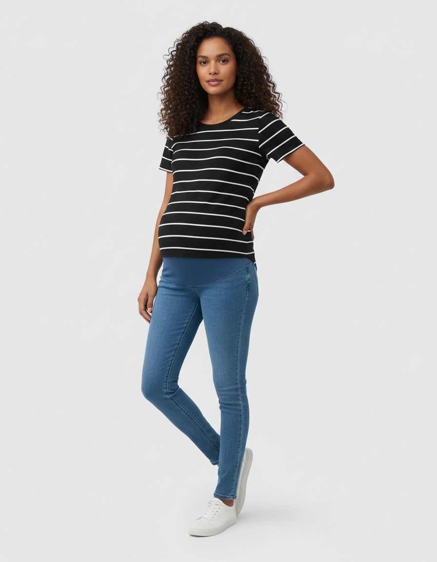 Bump Society – The Comfort Collection: Striped Short-Sleeve Relaxed Fit Maternity Top-Bump Society