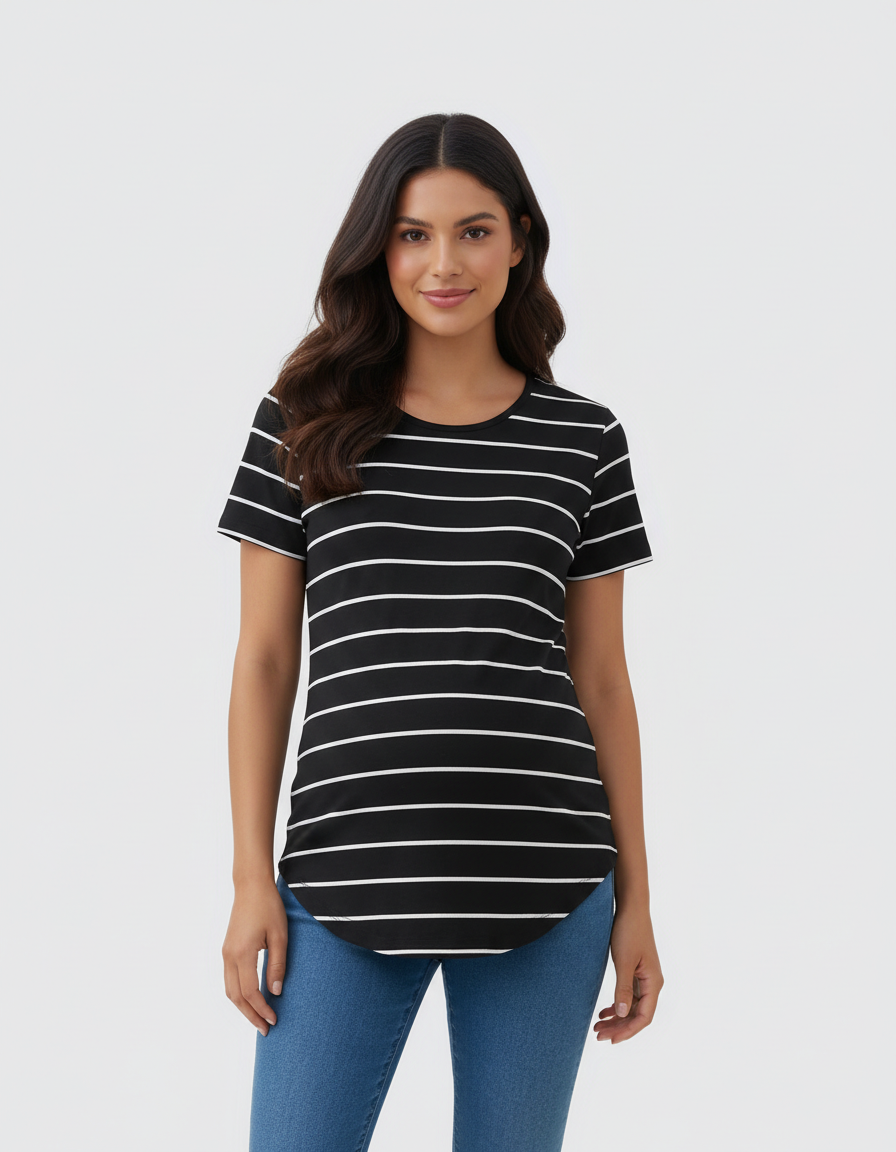 Bump Society – The Comfort Collection: Striped Short-Sleeve Relaxed Fit Maternity Top-Bump Society