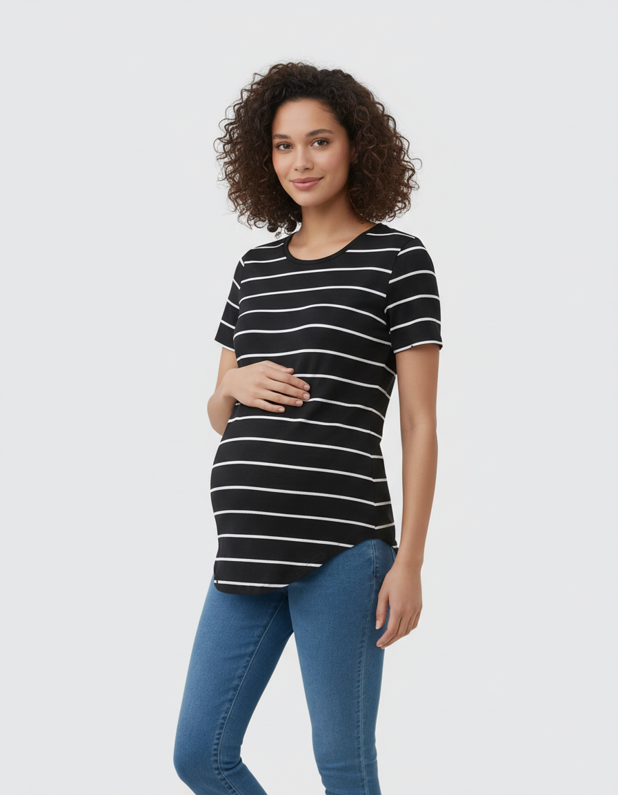 Bump Society – The Comfort Collection: Striped Short-Sleeve Relaxed Fit Maternity Top-Bump Society