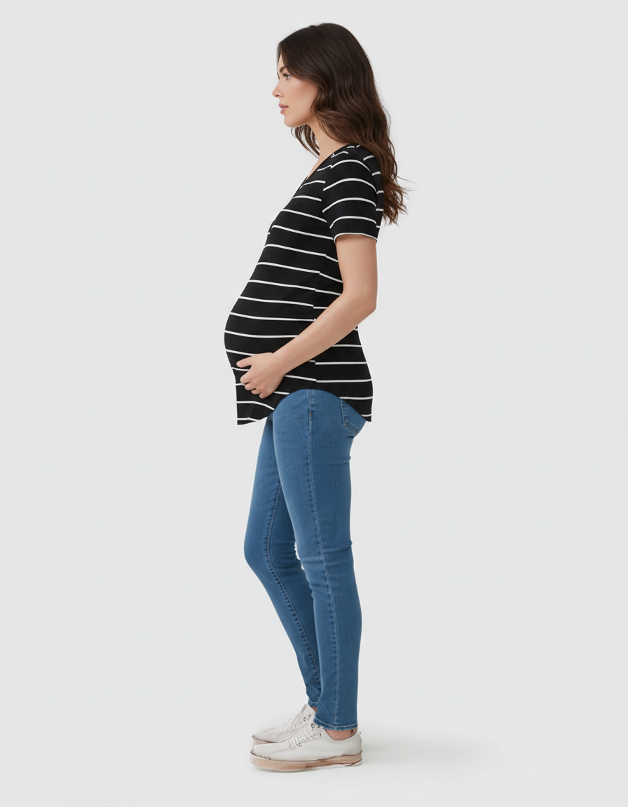 Bump Society – The Comfort Collection: Striped Short-Sleeve Relaxed Fit Maternity Top-Bump Society