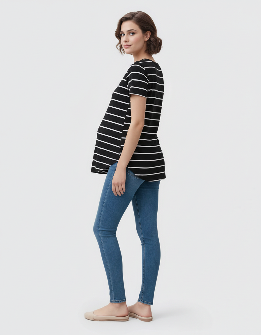 Bump Society – The Comfort Collection: Striped Short-Sleeve Relaxed Fit Maternity Top-Bump Society