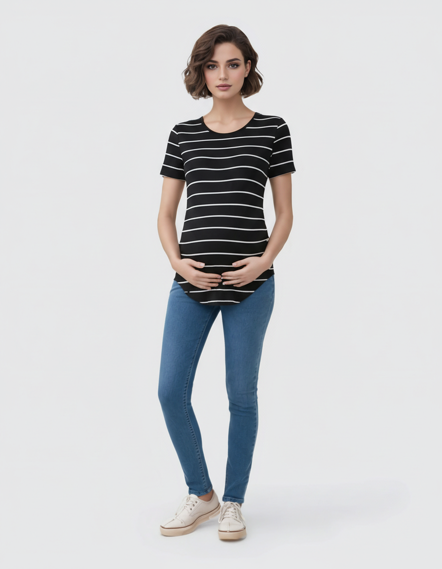 Bump Society – The Comfort Collection: Striped Short-Sleeve Relaxed Fit Maternity Top-Bump Society