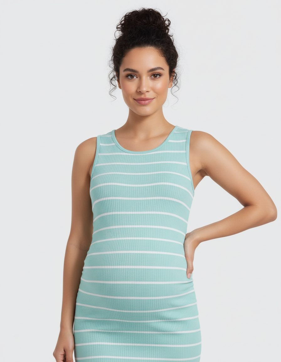 Bump Society – The Comfort Collection: Striped Sleeveless Loose Flowing Maternity Dress-Bump Society
