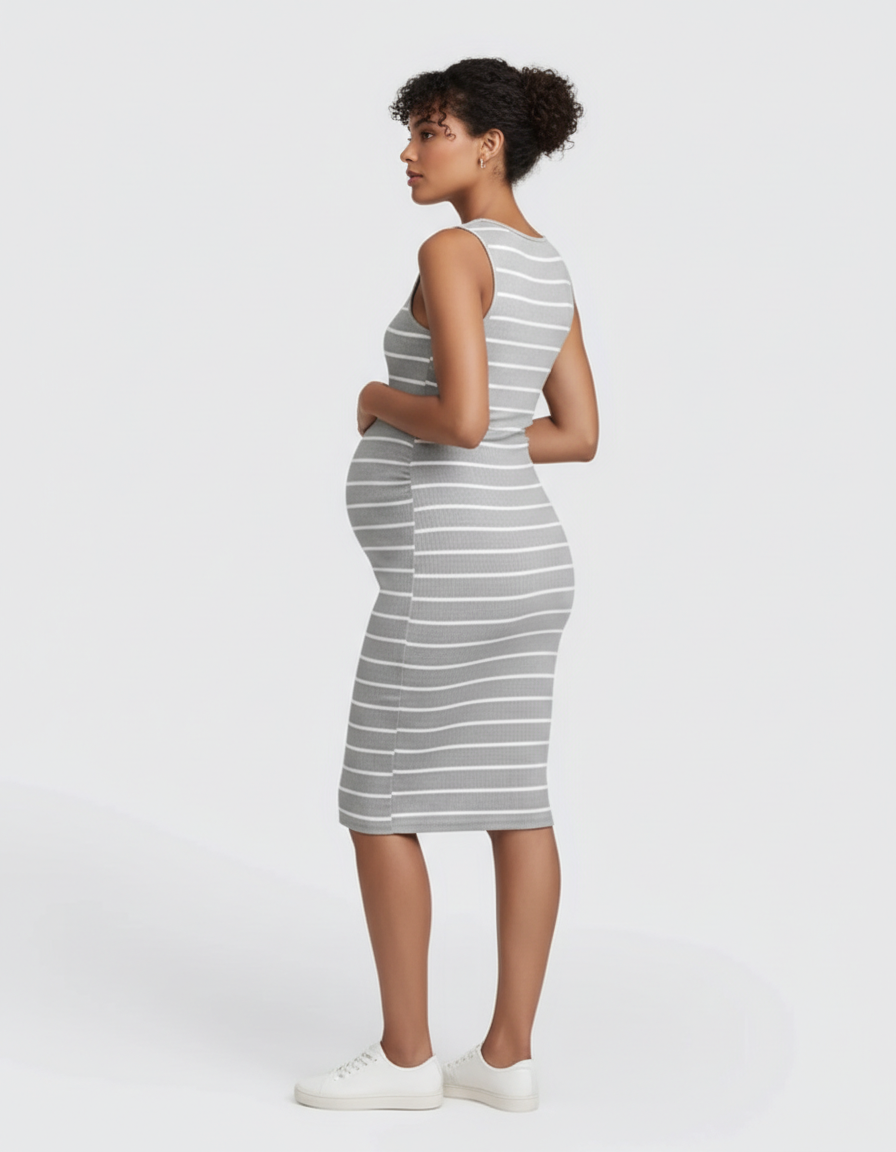 Bump Society – The Comfort Collection: Striped Sleeveless Loose Flowing Maternity Dress-Bump Society