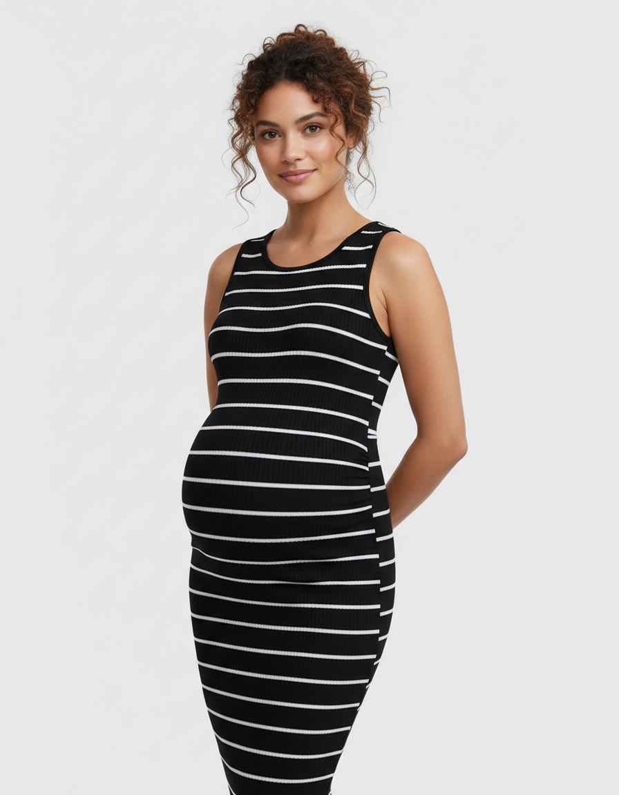 Bump Society – The Comfort Collection: Striped Sleeveless Loose Flowing Maternity Dress-Bump Society
