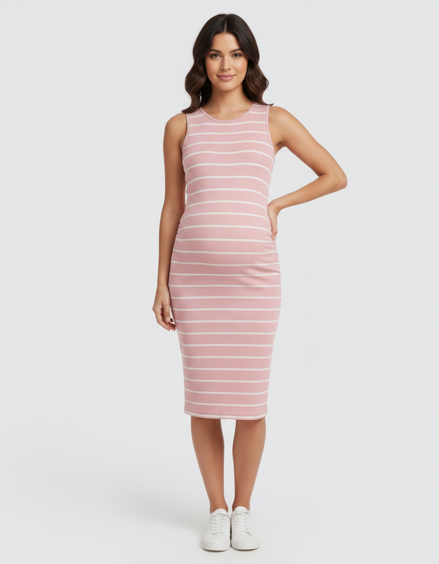 Bump Society – The Comfort Collection: Striped Sleeveless Loose Flowing Maternity Dress-Bump Society