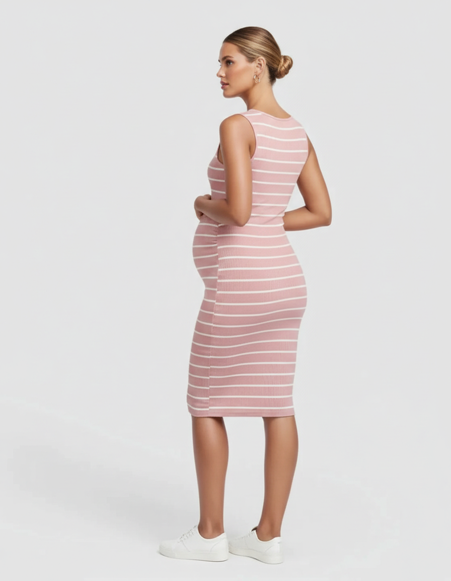 Bump Society – The Comfort Collection: Striped Sleeveless Loose Flowing Maternity Dress-Bump Society