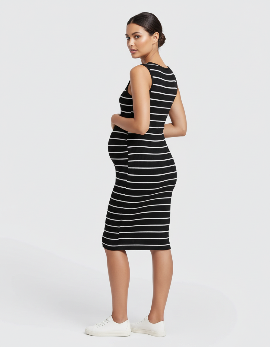 Bump Society – The Comfort Collection: Striped Sleeveless Loose Flowing Maternity Dress-Bump Society