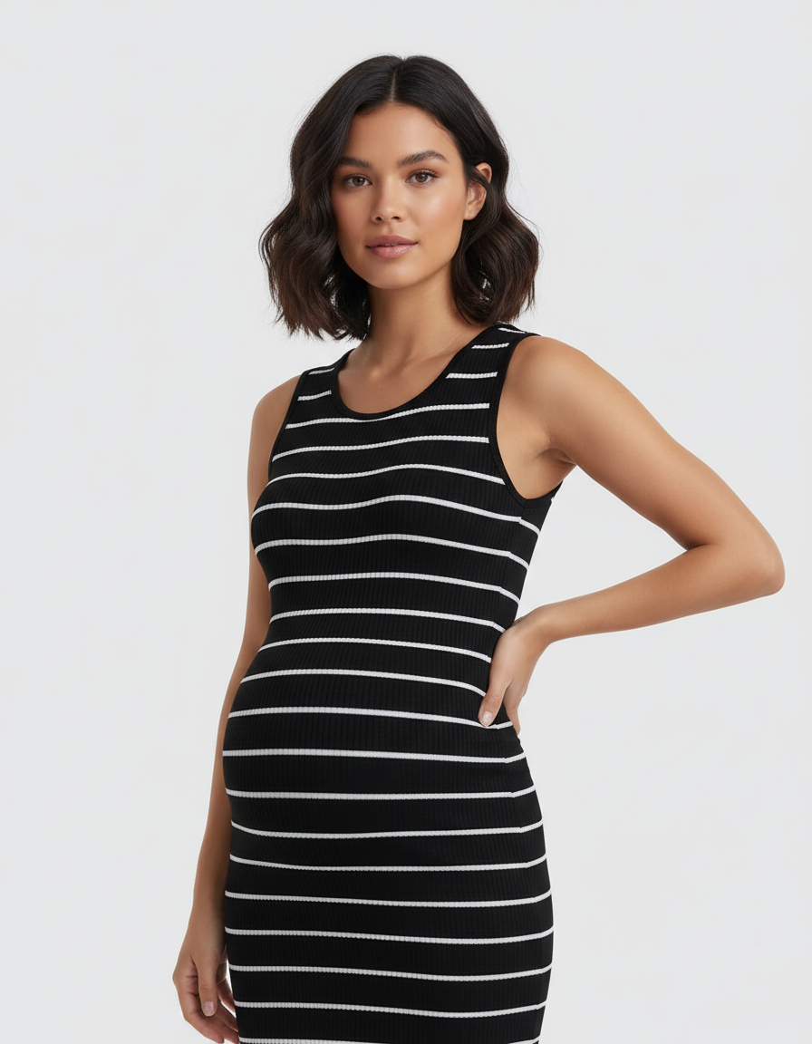 Bump Society – The Comfort Collection: Striped Sleeveless Loose Flowing Maternity Dress-Bump Society