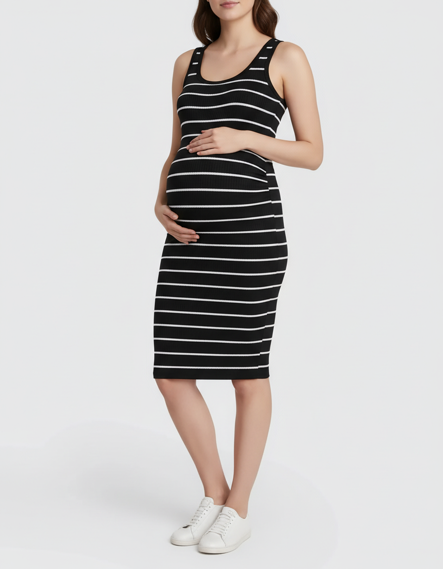 Bump Society – The Comfort Collection: Striped Sleeveless Loose Flowing Maternity Dress-Bump Society