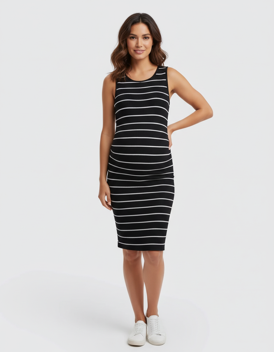 Bump Society – The Comfort Collection: Striped Sleeveless Loose Flowing Maternity Dress-Bump Society