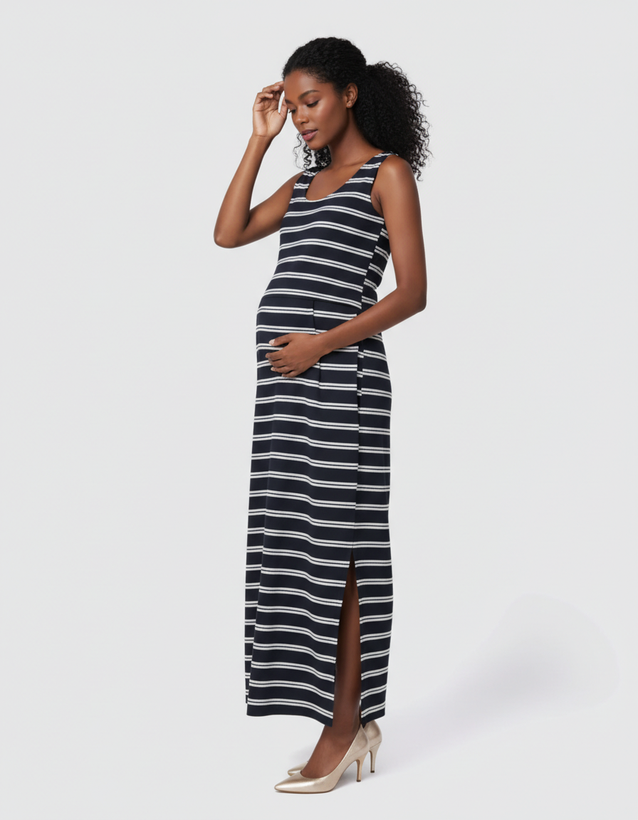 Bump Society – The Comfort Collection: Striped Sleeveless Maternity Maxi Dress-Bump Society