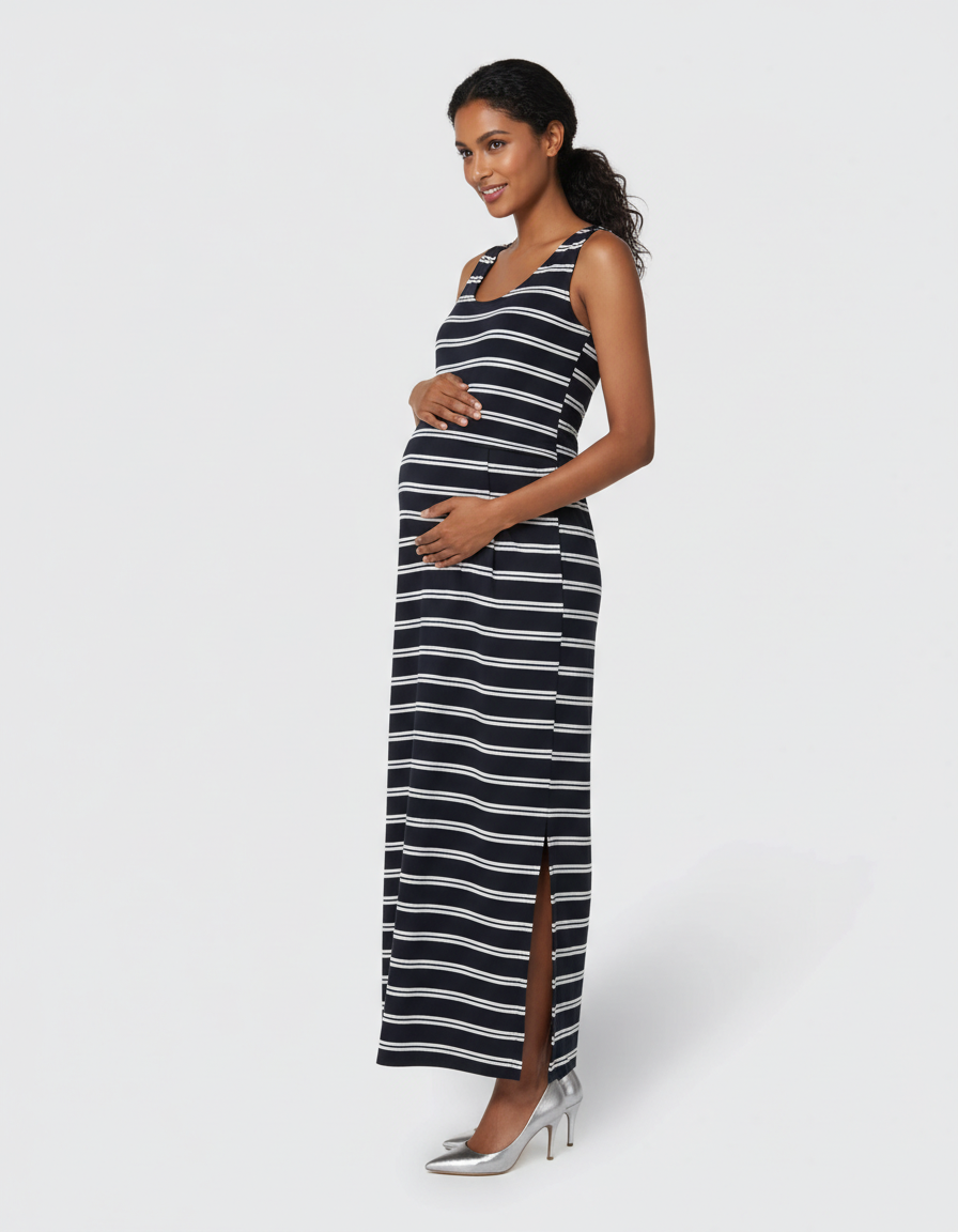 Bump Society – The Comfort Collection: Striped Sleeveless Maternity Maxi Dress-Bump Society