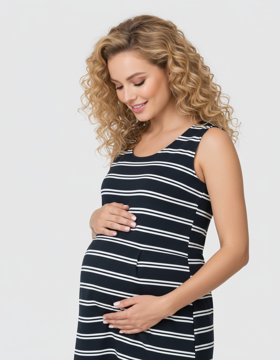 Bump Society – The Comfort Collection: Striped Sleeveless Maternity Maxi Dress-Bump Society