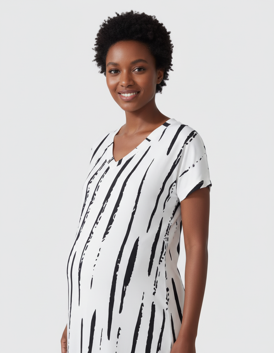 Bump Society – The Comfort Collection: Striped V-Neck Oversized Maternity Caftan Dress-Bump Society