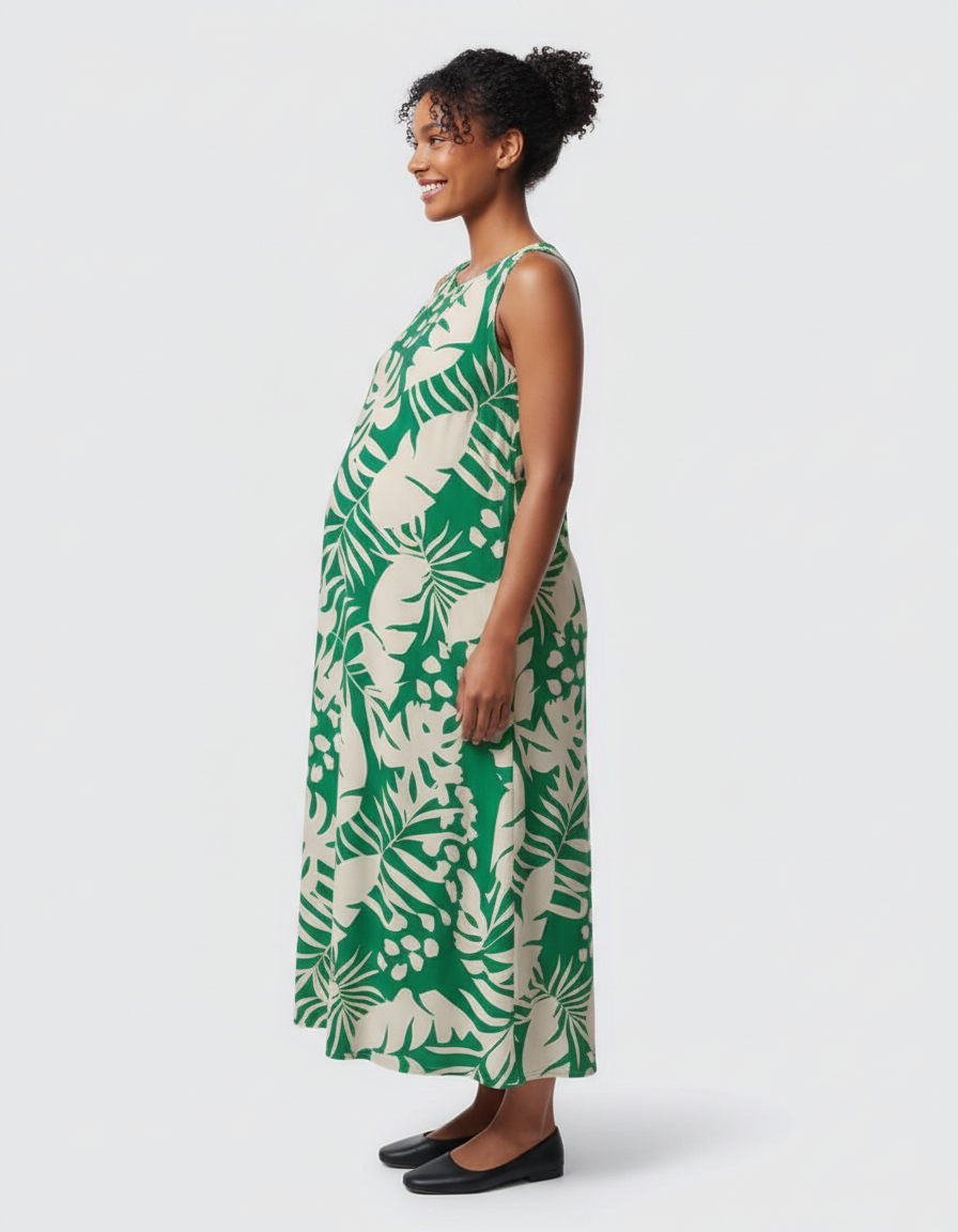Bump Society – The Comfort Collection: Tropical-Print Sleeveless Maternity Dress-Bump Society