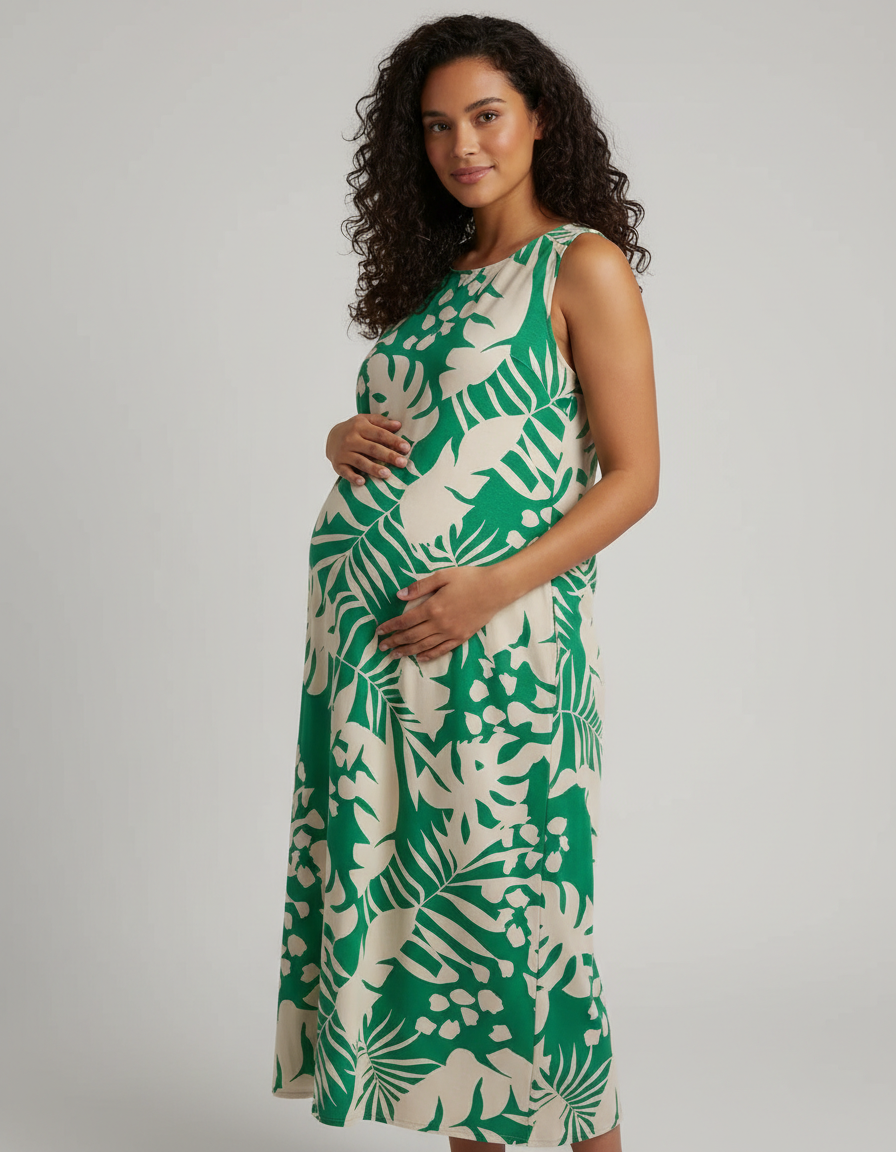 Bump Society – The Comfort Collection: Tropical-Print Sleeveless Maternity Dress-Bump Society