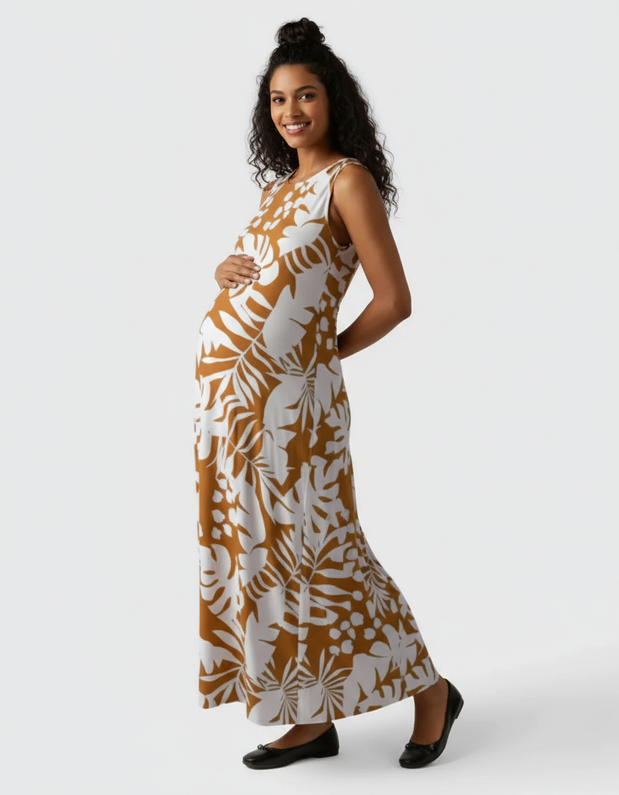 Bump Society – The Comfort Collection: Tropical-Print Sleeveless Maternity Dress-Bump Society