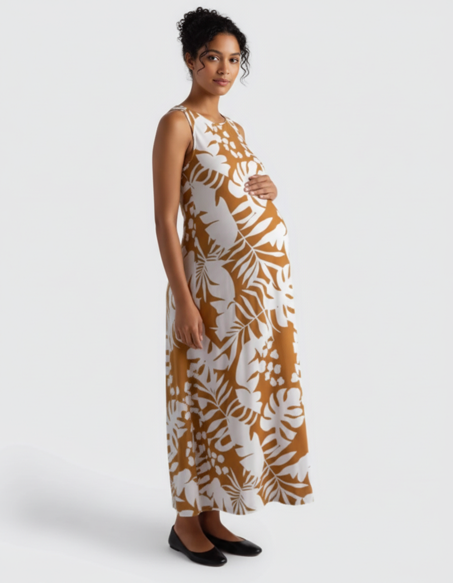 Bump Society – The Comfort Collection: Tropical-Print Sleeveless Maternity Dress-Bump Society