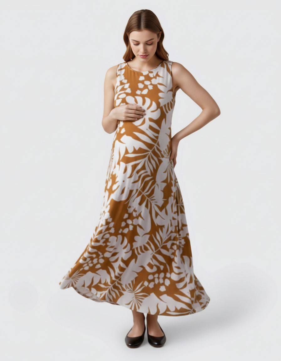 Bump Society – The Comfort Collection: Tropical-Print Sleeveless Maternity Dress-Bump Society