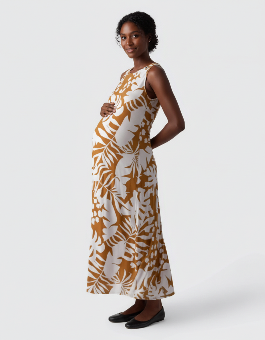 Bump Society – The Comfort Collection: Tropical-Print Sleeveless Maternity Dress-Bump Society